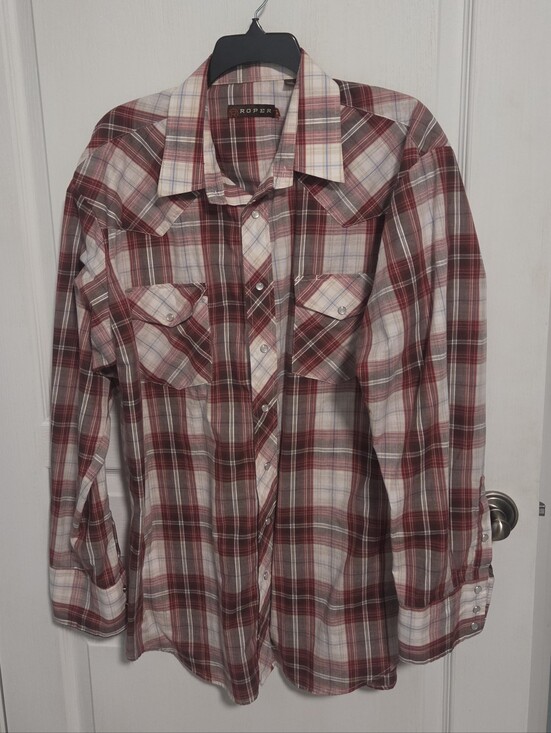 Roper Other - Roper Pearl Snap Shirt Plaid Western Cowboy Long Sleeve Red Mens XL